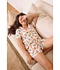 Color:Peachy Keen - Image 6 - Printed Knit Short Sleeve Notch Collar Shorty Pajama Set