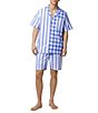 Color:Bengal Stripe - Image 1 - Short Sleeve Bengal Stripe/Checked Woven Pajama Top & Striped Pajama Shorts Set