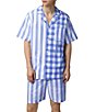 Color:Bengal Stripe - Image 4 - Short Sleeve Bengal Stripe/Checked Woven Pajama Top & Striped Pajama Shorts Set