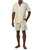 Color:Sunset Stripe - Image 1 - Short Sleeve Sunset Stripe Top & Shorts 2-Piece Pajama Set