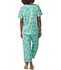 Color:Tennis Club - Image 2 - Tennis Club Print Short Sleeve Notch Collar Cropped Pajama Set