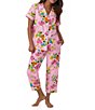 Color:Summer Blooms - Image 1 - Bedhead Pajamas x Trina Turk Short Sleeve Notch Collar Woven Summer Blooms Cropped Pajama Set