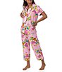 Color:Summer Blooms - Image 3 - Bedhead Pajamas x Trina Turk Short Sleeve Notch Collar Woven Summer Blooms Cropped Pajama Set