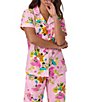 Color:Summer Blooms - Image 4 - Bedhead Pajamas x Trina Turk Short Sleeve Notch Collar Woven Summer Blooms Cropped Pajama Set