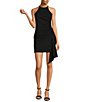 Color:Black - Image 1 - Daphne Stretch Crepe Halter Neck Sleeveless Asymmetrical Hem Side Drape Dress