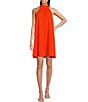 Color:Orange - Image 1 - Elise Georgette Turtleneck Sleeveless Back Tie Waistless Trapeze Mini Dress
