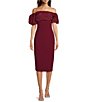 Color:Red - Image 1 - Harlow Stretch Crepe Off-the-Shoulder Puffed Sleeve Dress