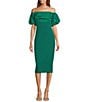 Color:Green - Image 1 - Harlow Stretch Crepe Off-the-Shoulder Puffed Sleeve Dress