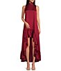 Color:Red - Image 1 - Harper Satin Mock Neck Sleeveless High Low Dress