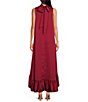 Color:Red - Image 2 - Harper Satin Mock Neck Sleeveless High Low Dress