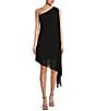 Color:Black - Image 1 - Helen Georgette Fabrication One Shoulder Asymmetrical Hem Sheath Dress