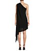 Color:Black - Image 2 - Helen Georgette Fabrication One Shoulder Asymmetrical Hem Sheath Dress