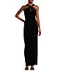 Color:Black - Image 1 - Iona Stretch Velvet Halter Sleeveless Maxi Dress