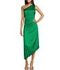 Color:Green - Image 1 - Kelsey Sleeveless One Shoulder Asymmetric Fit and Flare Dress