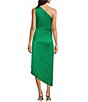 Color:Green - Image 2 - Kelsey Sleeveless One Shoulder Asymmetric Fit and Flare Dress
