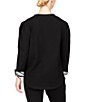 Color:Black - Image 2 - Novelty Applique Embellished I Believe V-Neck Long Puff Sleeve Christmas Tee Shirt
