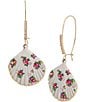 Color:White - Image 1 - Floral Shell Rhinestone Dangle Drop Earrings