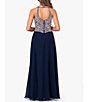 Color:Navy/Rose - Image 2 - Art Deco Beaded Bodice Chiffon Gown