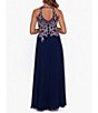 Color:Navy/Rose Gold - Image 2 - Beaded Embroidery Chiffon Halter Neck Keyhole Back Detail Sleeveless Gown