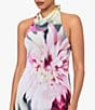 Color:Fuchsia/Blush - Image 4 - Chiffon Floral Print Cowl Halter Neck Sleeveless Dress