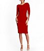Color:Red - Image 1 - Drape Back Detail 3/4 Sleeve Ruched Front Stretch Sheath Dress
