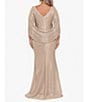 Color:Gold/Silver - Image 2 - Plus Size Draped Back 3/4 Cape Sleeve Round Neck Metallic Crinkled Ruched Sheath Gown