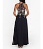 Color:Black/Gold - Image 2 - Halter Neck Floral Embroidered Sleeveless Chiffon Gown