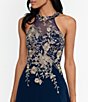 Color:Navy/Gold - Image 3 - Halter Neck Floral Embroidered Sleeveless Chiffon Gown