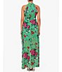 Color:Green Multi - Image 2 - Halter Neck Ruffle Front Floral Print Maxi Dress