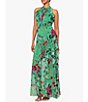 Color:Green Multi - Image 3 - Halter Neck Ruffle Front Floral Print Maxi Dress