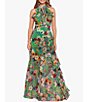 Color:Green Floral - Image 1 - Halter Neck Sleeveless Ruffle Front Floral Chiffon Maxi Dress