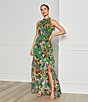 Color:Green Floral - Image 5 - Halter Neck Sleeveless Ruffle Front Floral Chiffon Maxi Dress
