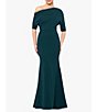 Color:Pine - Image 1 - Scuba Crepe Asymmetric One Shoulder Short Sleeve Mermaid Gown