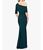 Color:Pine - Image 2 - Scuba Crepe Asymmetric One Shoulder Short Sleeve Mermaid Gown