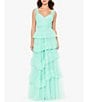 Color:Mint - Image 1 - Mesh Tiered Ruffle Sleeveless Gown