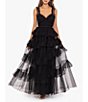 Color:Black - Image 1 - Mesh Tiered Ruffle Sleeveless Gown