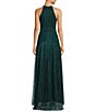 Color:Jade - Image 2 - Metallic Crinkle Halter Neck Sleeveless Gown