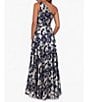 Color:Navy/Gold - Image 2 - Metallic Floral One Shoulder Keyhole Sleeveless Gown