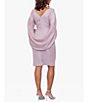 Color:White Pink Gold - Image 2 - Metallic Glitter Cowl Neck 3/4 Sleeve Drape Back Dress