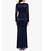Color:Navy/Royal - Image 2 - Metallic Knit Surplice V-Neck Long Sleeve Side Ruffle Gown