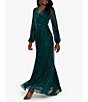 Color:Jade - Image 1 - Metallic Long Sleeve V-Neck Gown