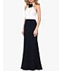 Color:Black/White - Image 3 - Mixed Media Rose Applique Keyhole Front Halter Neck Sleeveless Colorblock A-Line Gown