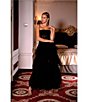 Color:Black - Image 5 - Petite Size Illusion Tiered Ruffled Tulle Square Neck Mesh Sleeveless Gown