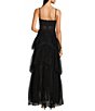 Color:Black - Image 2 - Petite Size Illusion Tiered Ruffled Tulle Square Neck Mesh Sleeveless Gown