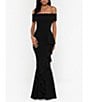 Color:Black - Image 1 - Petite Size Off-the-Shoulder Ruffled Scuba Crepe Maxi Dress