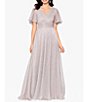 Color:Rose/Gold - Image 1 - Petite Size Short Sleeve V-Neck Metallic Crinkle Gown