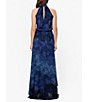 Color:Navy/Blue - Image 2 - Petite Size Sleeveless Halter Mock Neck Front Slit Floral Blouson Maxi Dress