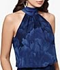 Color:Navy/Blue - Image 4 - Petite Size Sleeveless Halter Mock Neck Front Slit Floral Blouson Maxi Dress