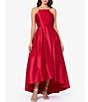 Color:Red - Image 1 - Petite Size Sleeveless Halter Neck Lamour Satin Ball Gown
