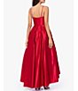 Color:Red - Image 2 - Petite Size Sleeveless Halter Neck Lamour Satin Ball Gown